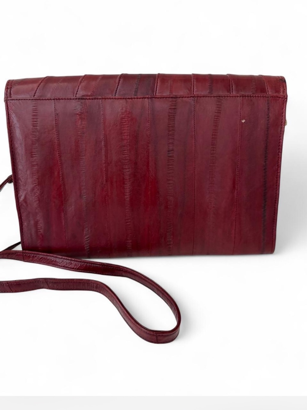 Vintage Burgundy Eel Skin Crossbody Purse / Envelope Clutch - Picture 2 of 7